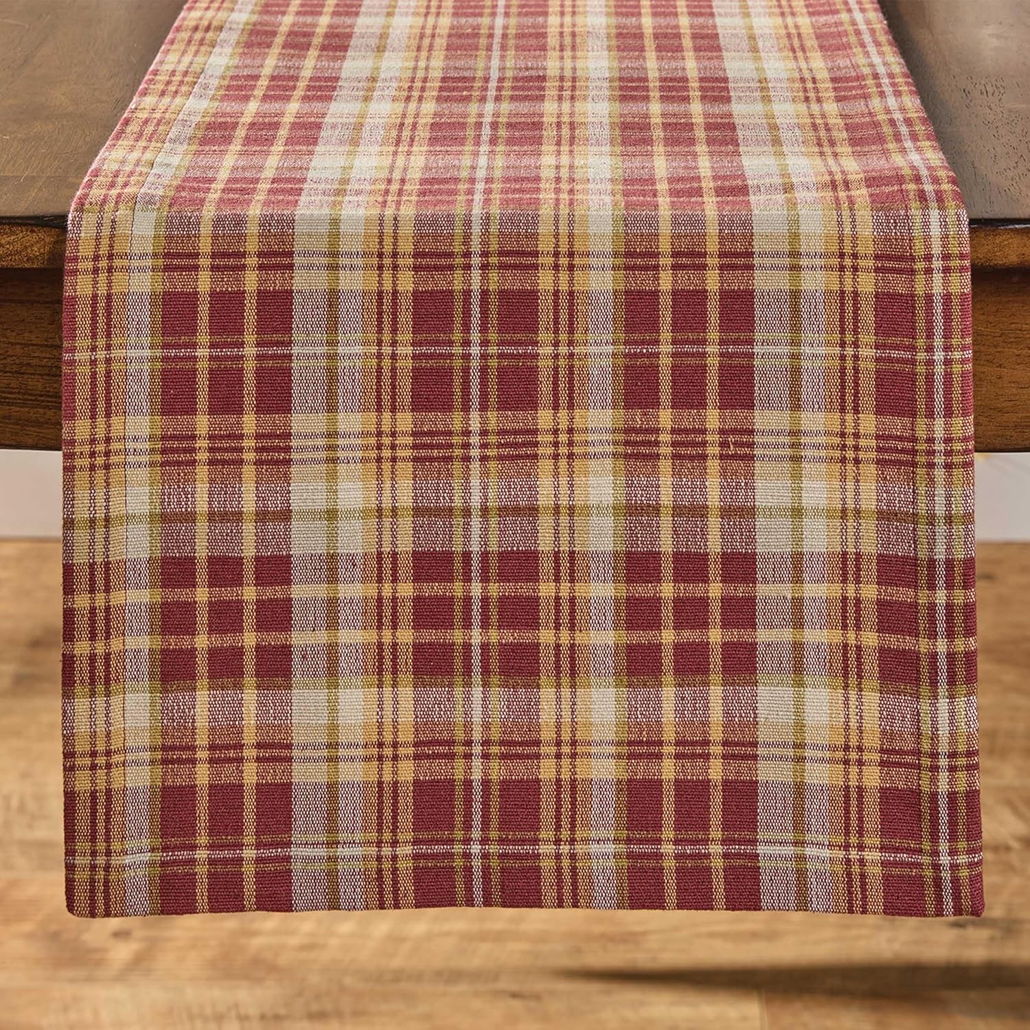 Split P Shades of Fall Table Runner 15" x 72" | Burnt Orange, Honey Yellow & Sage Green Plaid Cotton Farmhouse Accent | Autumn Tabletop Decor for Dining Room, Kitchen, or Thanksgiving Centerpiece