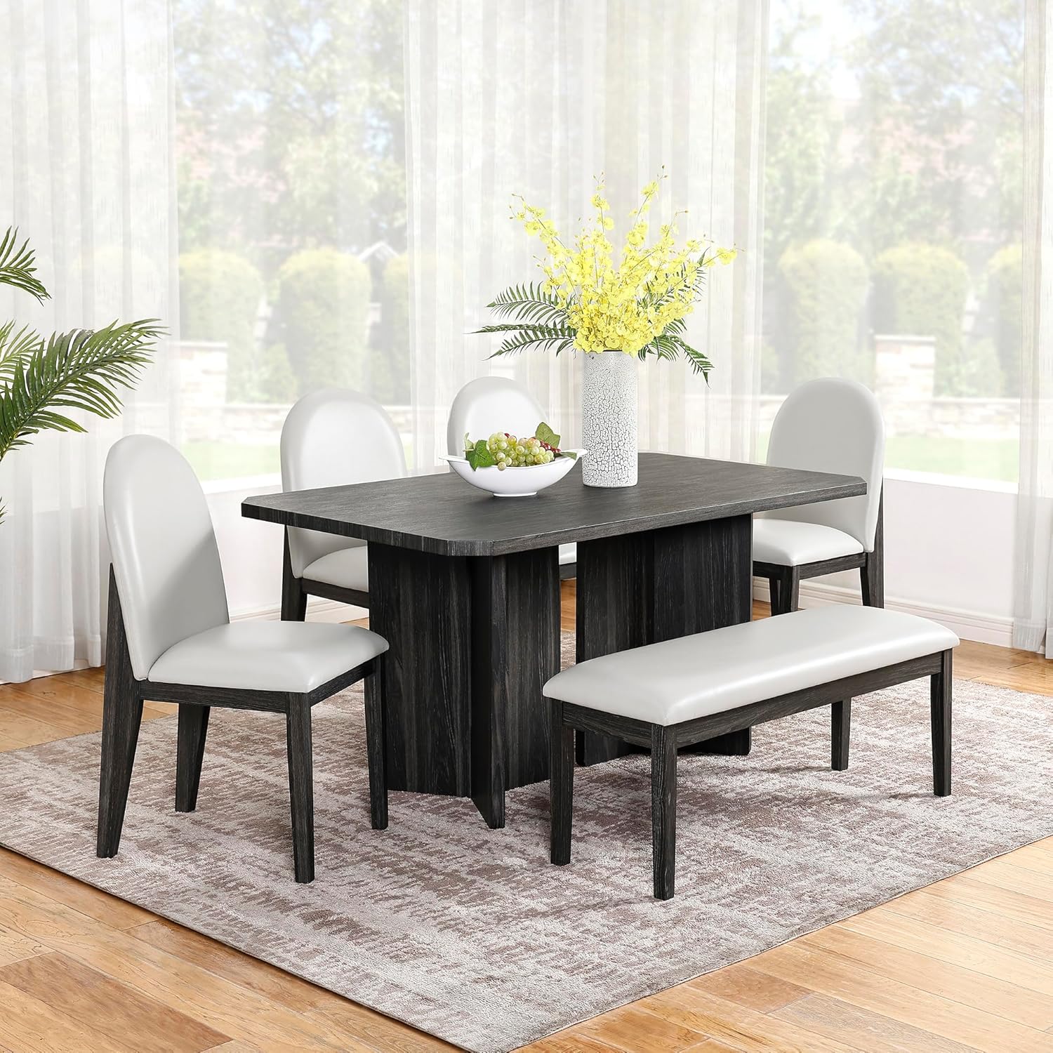 Amazon.com - Polibi Modern 6 Piece Dining Set,60 inch Dining Table Set with Soft Fabric 4 Dining ...