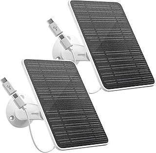 Solar Panel for Security Camera, 5V 4W Solar Panels Charger Compatible with Eufycam 2C/2C Pro/2/2 Pro/E20/E40/E, Micro USB & Type-C Port, IP65 Waterproof, 9.8ft Charging Cable & Wall Mount, 2 Pack