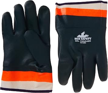 MCR Safety 6410SC Double-Dipped PVC Jersey Lined Sandpaper Finish Mens Gloves with Plasticized Safety Cuff, Green/Orange, Large, 1-Pair