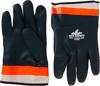 MCR Safety 6410SC Double-Dipped PVC Jersey Lined Sandpaper Finish Men's Gloves with Plasticized Safety Cuff, Green/Orange, Large, 1-Pair