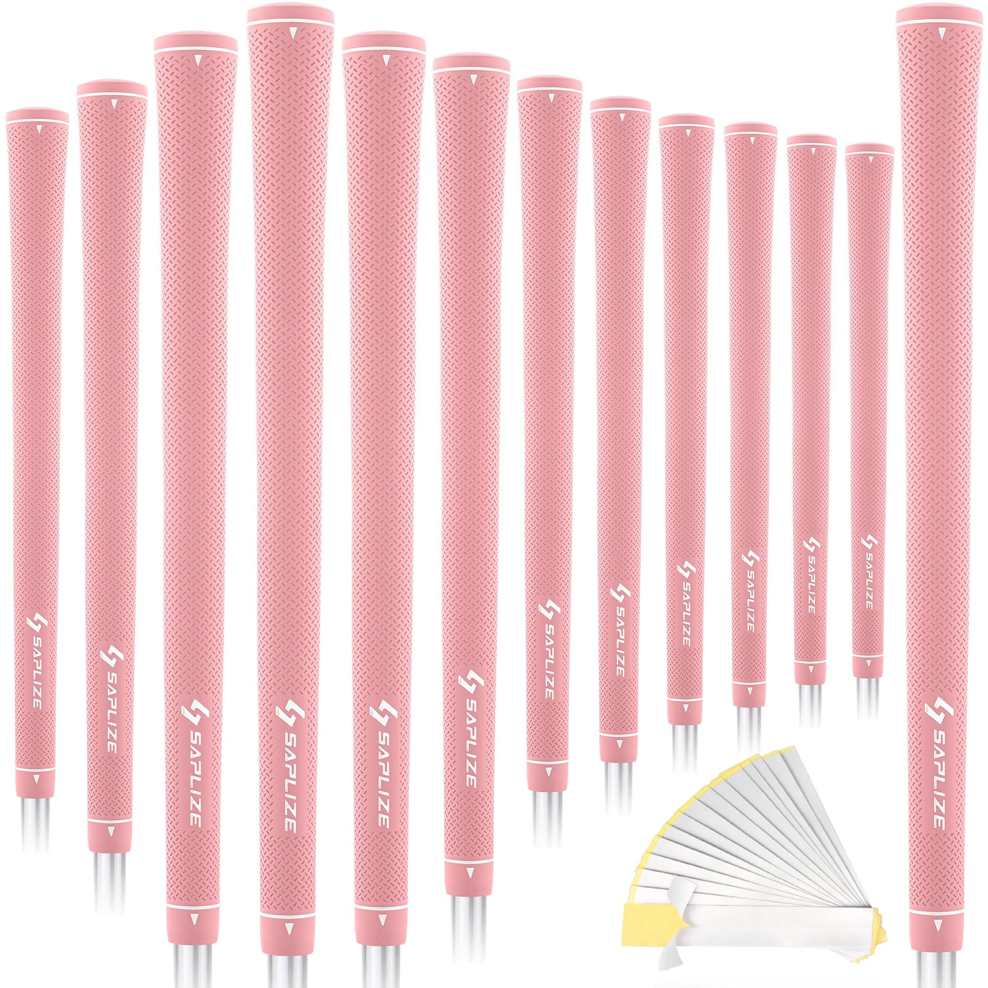 SAPLIZE Empuñaduras de golf exclusivas para mujer, paquete de 13 empuñaduras de goma suave con diseño cónico optimizado, cómodas y absorbentes de golpes, serie CC02, estándar, rosa, 13 empuñaduras con