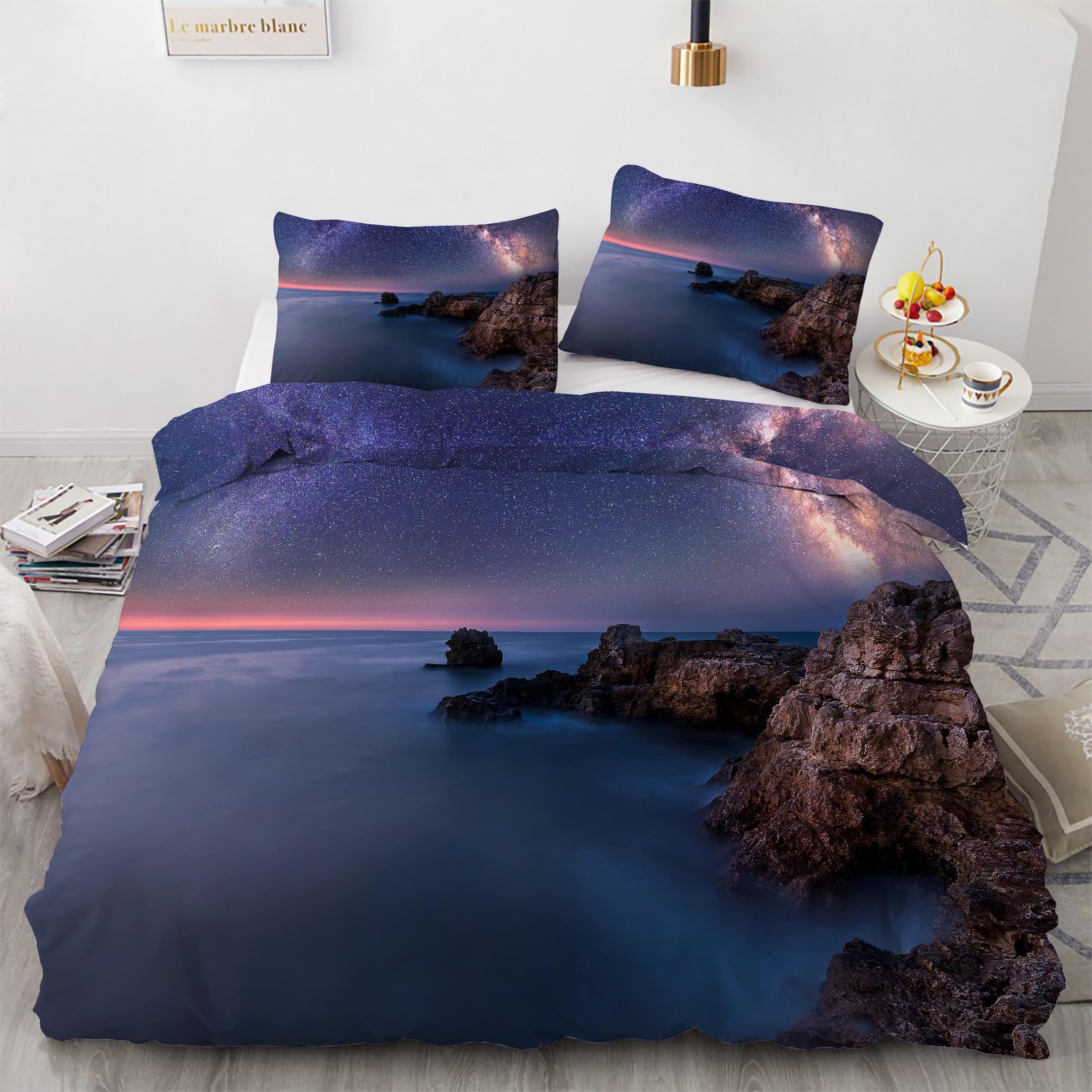 Housse de couette 200x200 parure de lit ciel étoilé microfibre douce