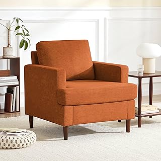 Mid-Century Accent Chair,Modern Linen Fabric Armchair for Living Room,Co...