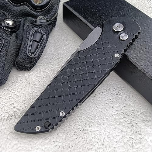 Miniatura 7 de Cuchillo plegable de bolsillo, cuchillo de bloqueo de botón, mango de aluminio con hoja de acero D2 con clip de bolsillo para EDC hombres y mujeres,
