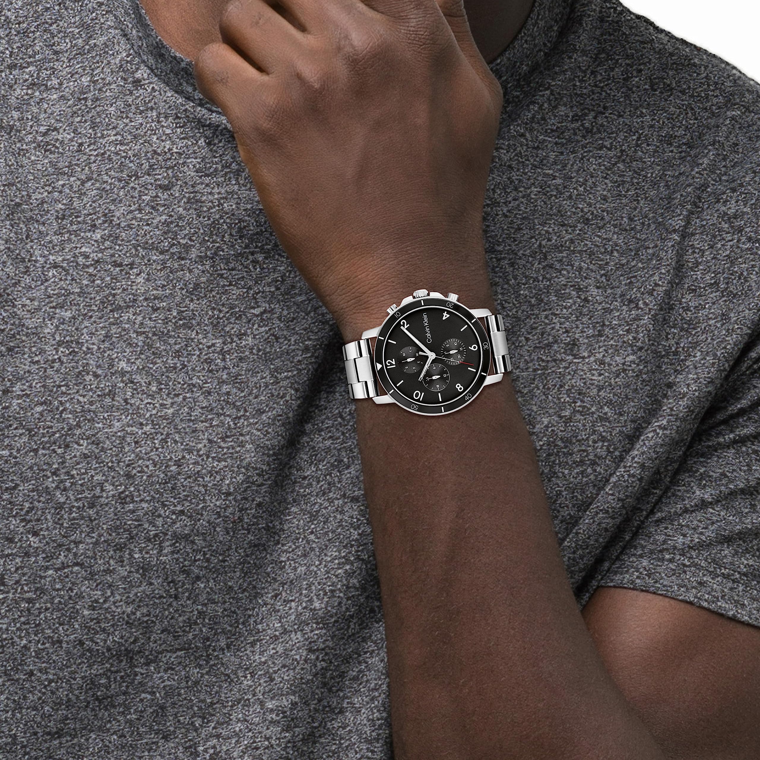 Calvin Klein Orologio analogico multifunzione al quarzo da uomo con cinturini in acciaio inossidabile o silicone