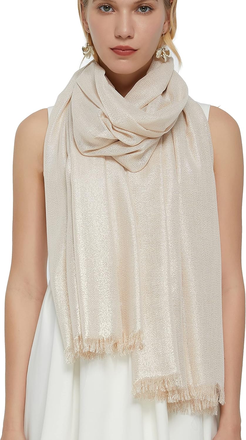 PANTONIGHT Women's Sparkling Metallic Evening Shawl Lightweight Wedding Shawl Extra Large Dressy Shawls and Wraps for Party