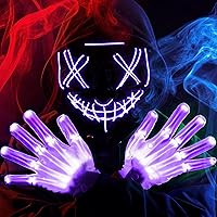 Vista 15 de JOYIN Máscara de Halloween con luz LED y guantes para disfraz de cosplay de Halloween (rojo), 3 modos de máscara que brilla en la oscuridad