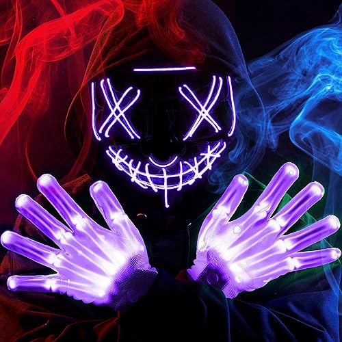 Miniatura 15 de JOYIN Máscara de Halloween con luz LED y guantes para disfraz de cosplay de Halloween (rojo), 3 modos de máscara que brilla en la oscuridad
