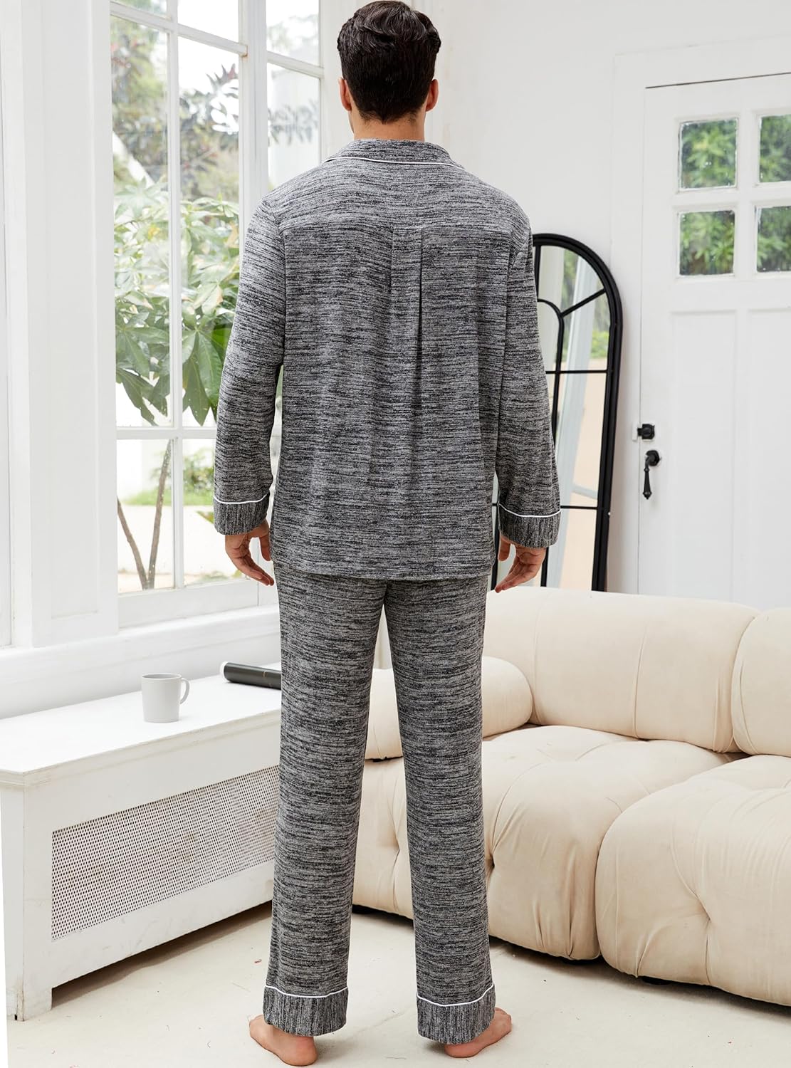 Veseacky Mens Pajamas Set Long Sleeve Soft Pajamas for Men Button Down Sleepwear Pjs Lounge Sets with Pockets S-2XL - Image 5