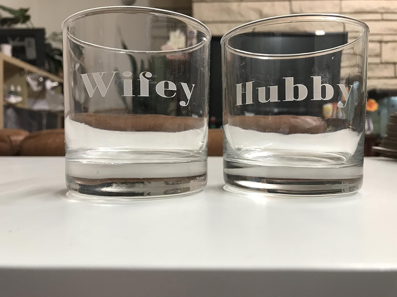 W101 Wifey Hubby Clear Whiskey Glass Sets for couples, husband and wife, girlfriend boyfriend, gift for holidays, hard liquor lovers, 11 oz glass, wine,