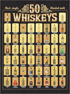 The Whiskeys Bucket List - Scratch Off Poster | Discover the World's Top 50 Whiskeys | Perfect Wall Decor for Man Cave, Bar or Office | Great Whiskey Gifts for Men and Whiskey Lovers