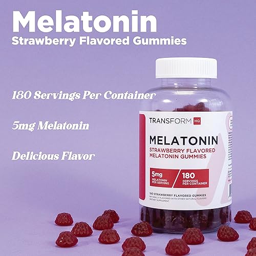 Miniatura 4 de TransformHQ Melatonina (5 mg) 180 gomitas con sabor a fresa, sin gluten, sin OMG
