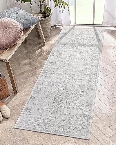 LIVEBOX Alfombra de pasillo lavable de 2 x 6 pies, alfombra de cocina bohemia larga para entrada, alfombra gris vintage de pelo bajo para disponible en Yaxa Peru