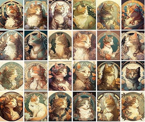 Miniatura 2 de PIXILUV Postales vintage (24 piezas de 4 x 6 pulgadas cada una) Retratos de gato Art Deco Postales vintage Ilustraciones de libros Reimpresión