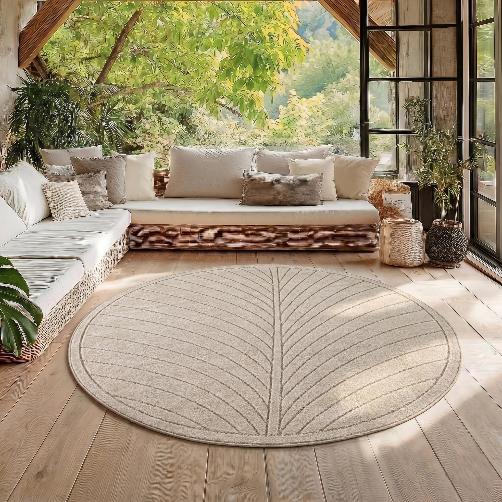 HomebyHome Kurzflor Teppich Wohnzimmer Schlafzimmer 3D Hoch-Tief-Effekt, Skandinavisch Boho Motiv, für Outdoor Bereich geeignet Terrassen oder im Balkon