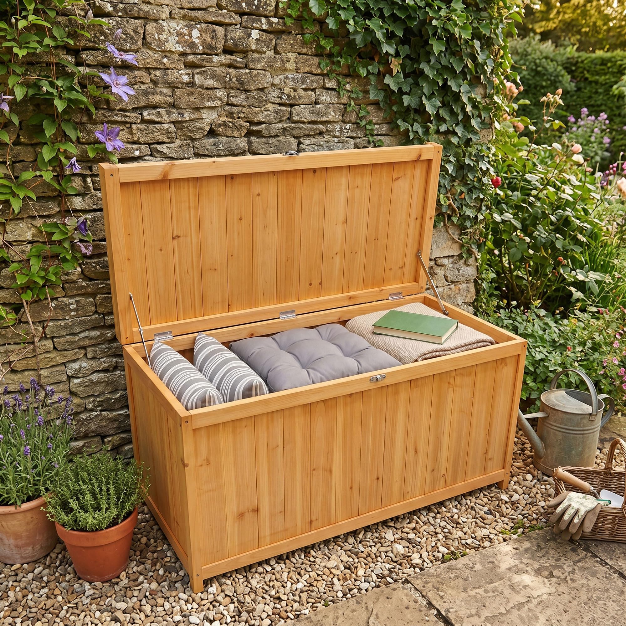 FRANKYSTAR Cubo - Coffre de rangement extérieur 113 x 60 x 53 cm en bois d'acacia avec fermeture à cadenas