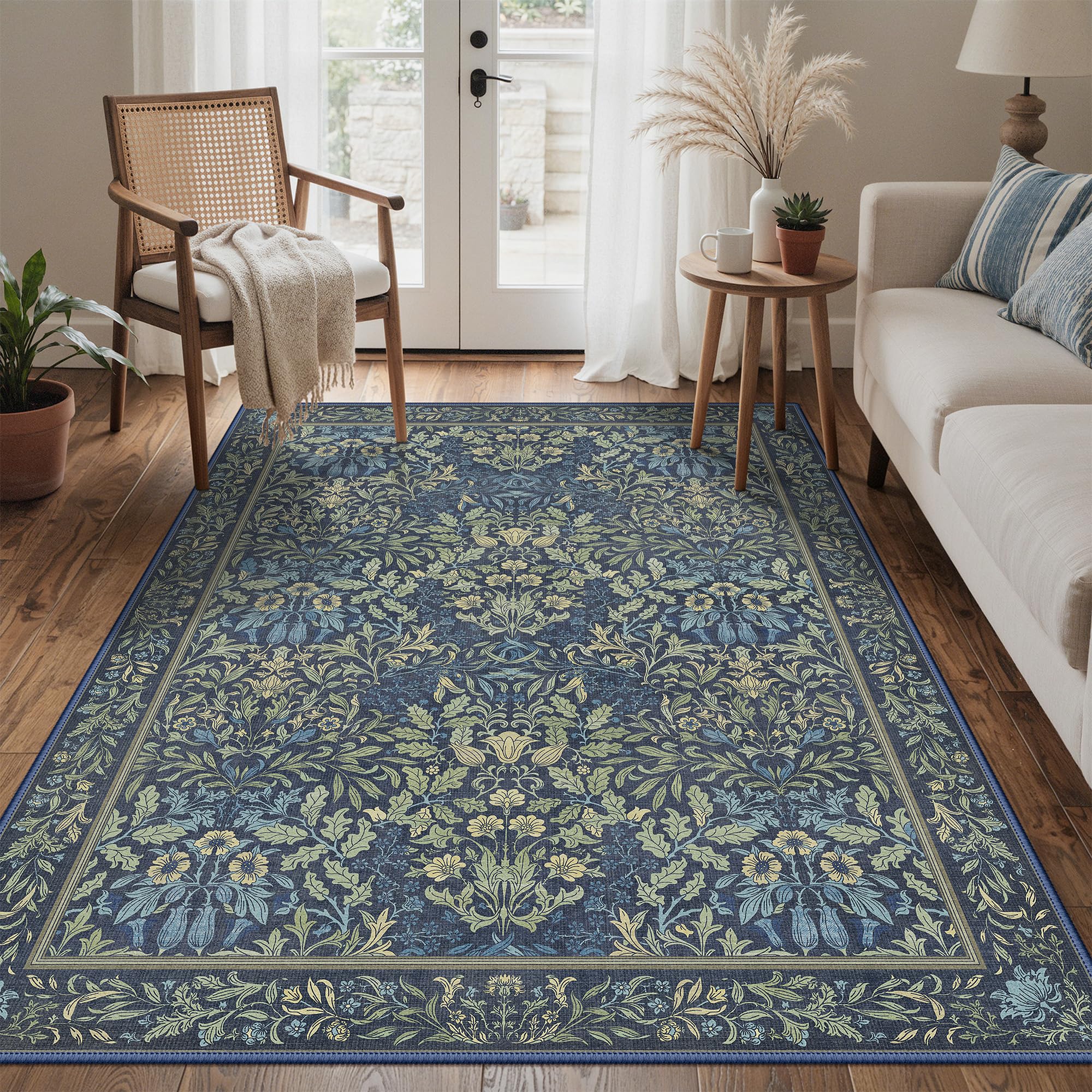 BEIMO Washable Rug 120x170cm Non-Slip Navy Sage Floral Hallway Carpet โ image 1