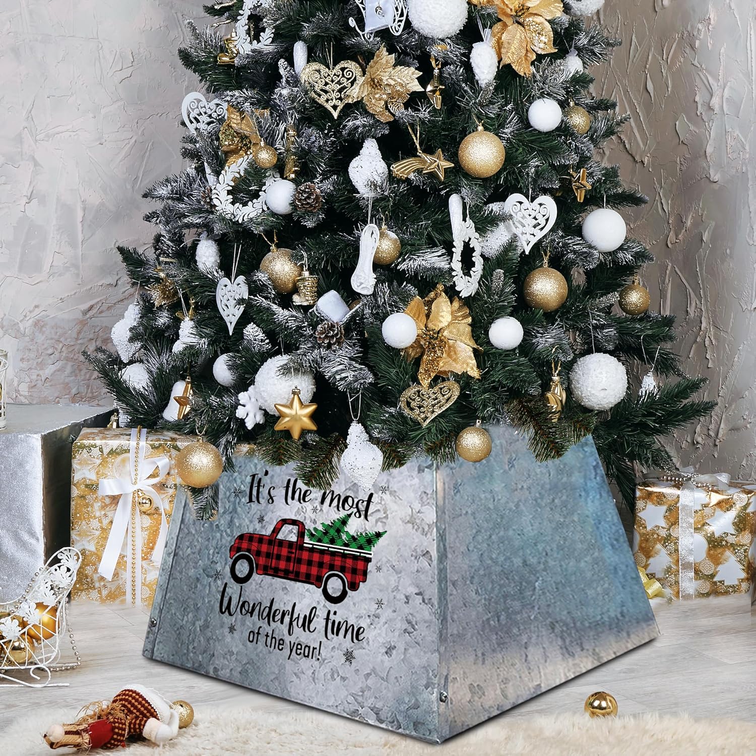 Christmas Tree Collar 17inch 4Corner, Farmhouse Metal