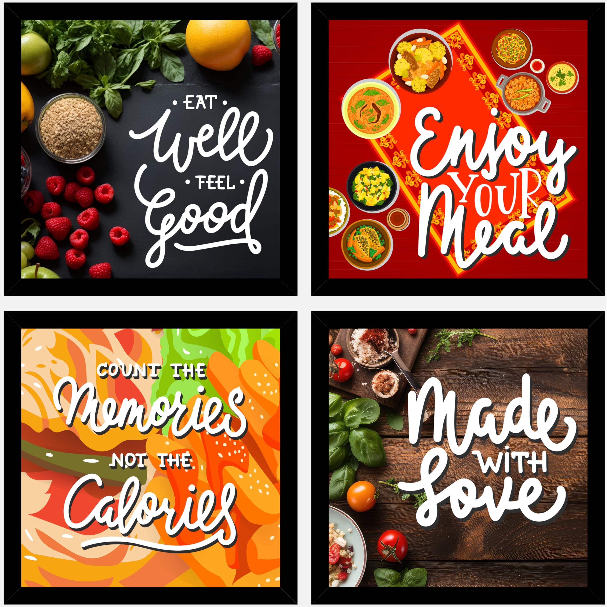 - AR Creative Synthetic Fiber Eat Well, Enjoy Your, Count The, Made With - and Restaurant Quotes Print with Frame, Food Quotes, Funny, Home, Office Decor, Poster (10 inch x 10 inch) Set of 4