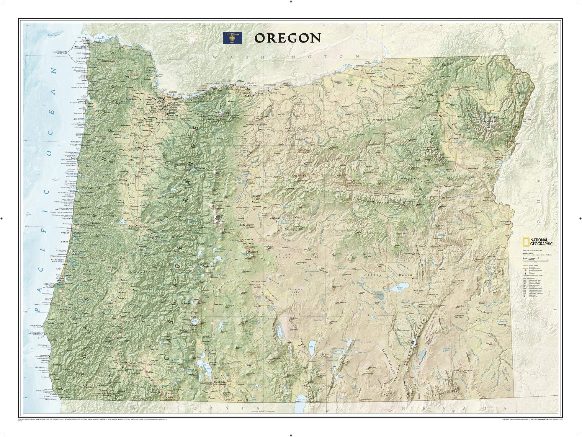 National Geographic Oregon Wall Map (40.5 x 30.25 in) (National Geographic Reference Map)