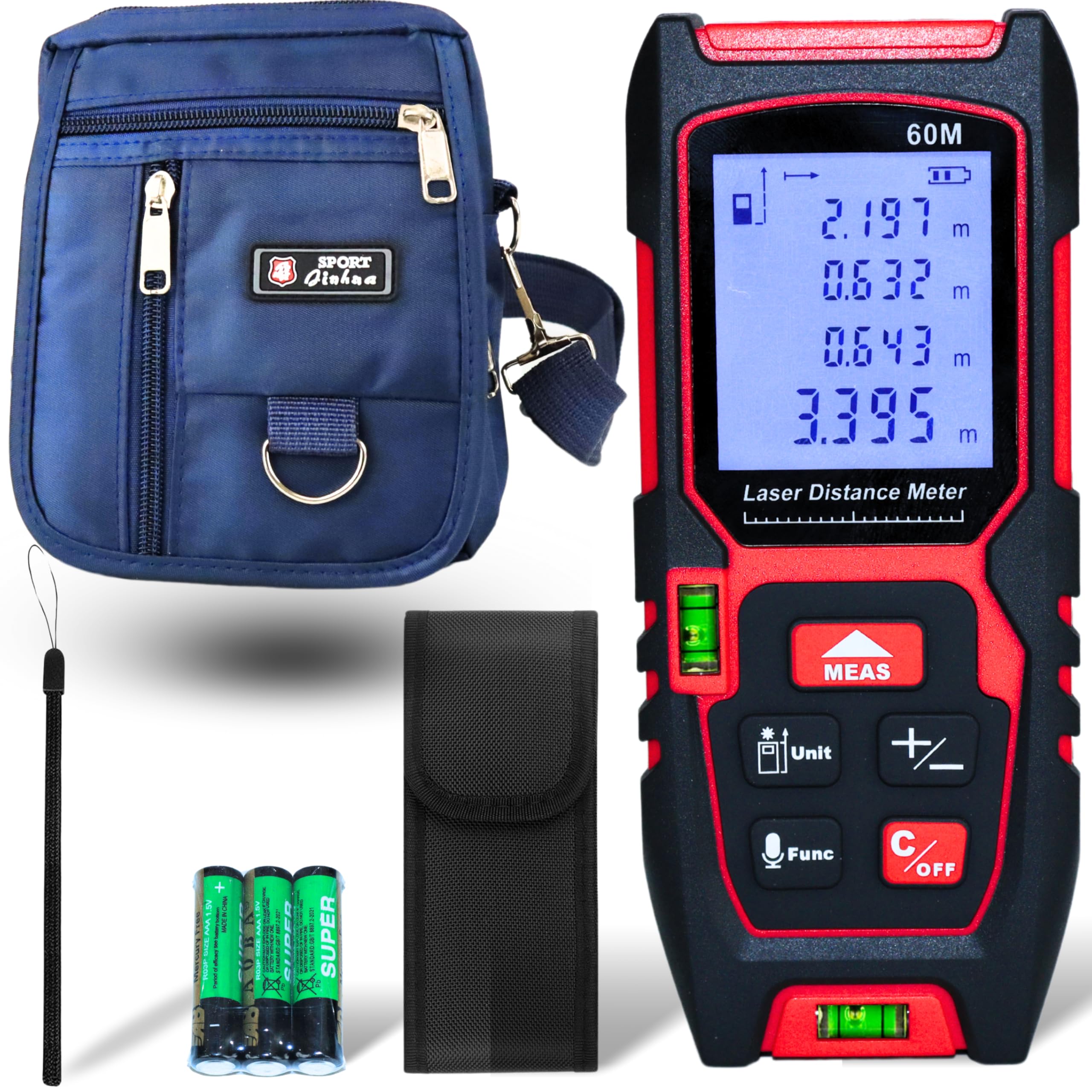 Kwetmo Laser Measuring Device- 60 mtr Laser Distance Meter-Digital Measuring Tape-Distance Measurement Laser Machine with Mute Function Large LCD Backlit, Pythagorean Mode (60 MTR, Black)