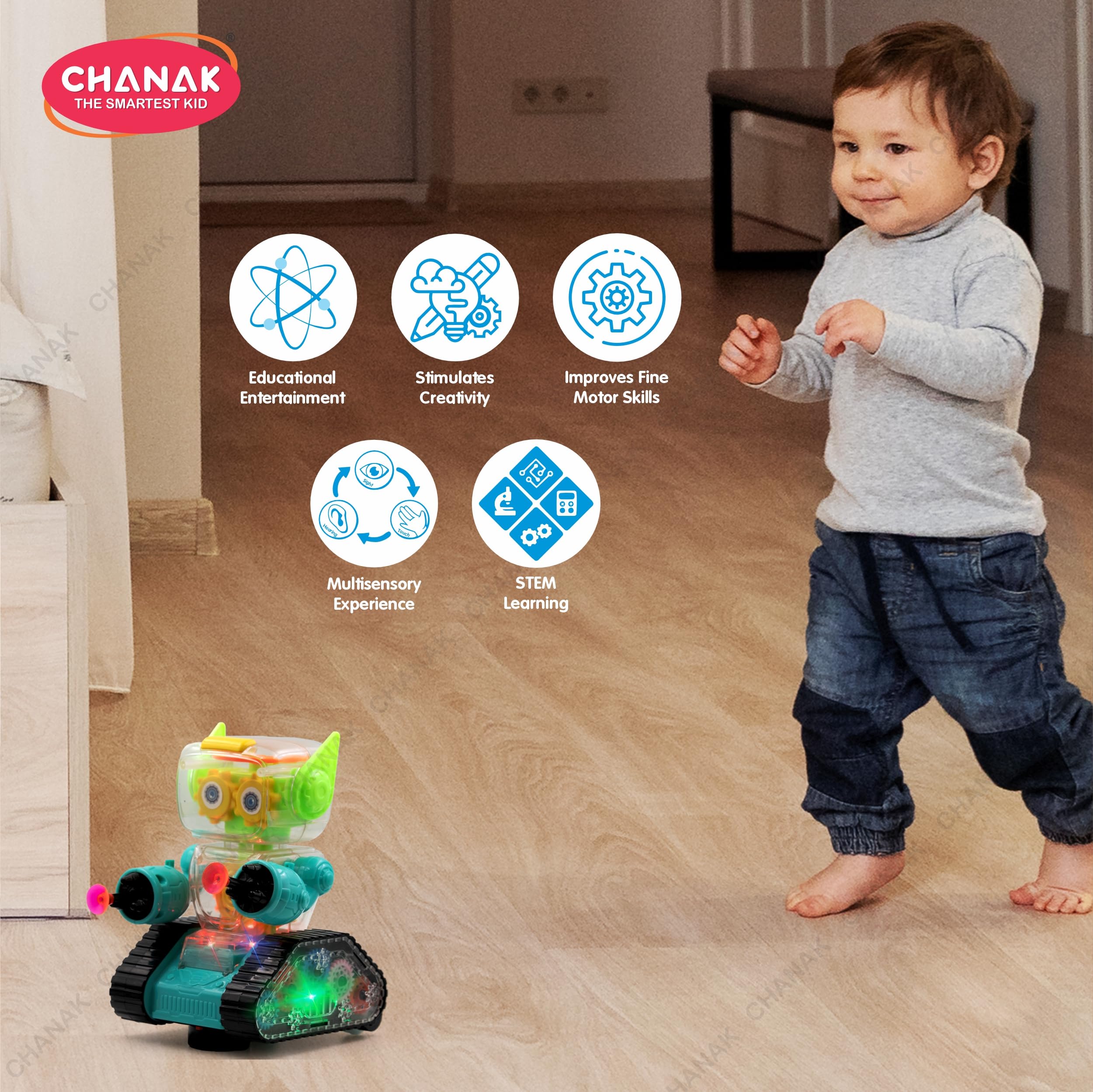 Chanak Gear Robot Car for Kids, Transparent Electric Robot with Realistic Sound and Light, Bump & Go Gear Robot, Non-Toxic, BIS Approved (Blue) - Image 2 thumbnail