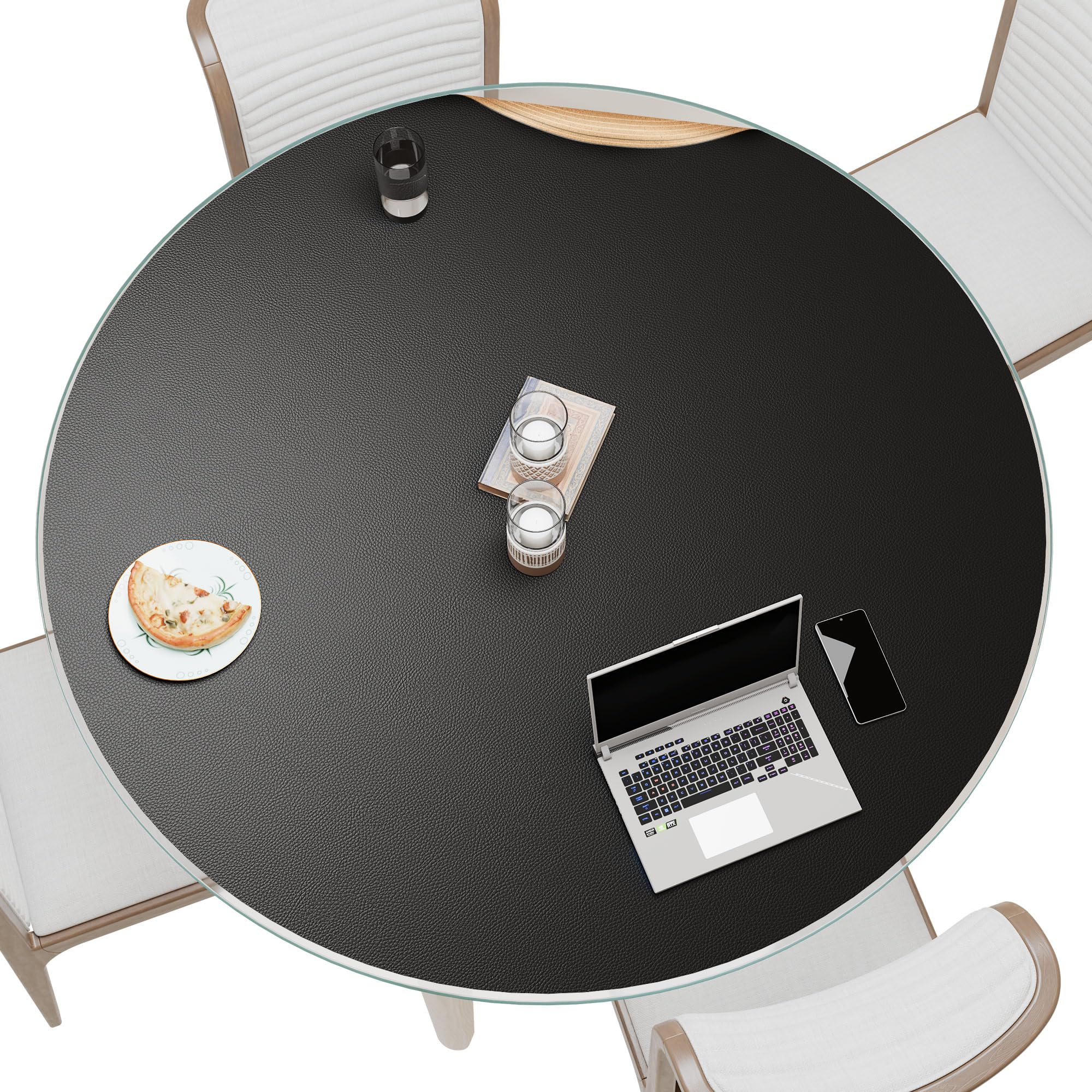 View 1 of ***STOCK PHOTO FOR REFERENCE ONLY***MAIDERN 48 Inch Round Cork & Leather Table Pad Protector, Cuttable Size (42-48 Inch), Trimmable Dining Table Mat, Heat Resistant/Non-Slip Table Cover for Kitchen, Office, or Restauran white)