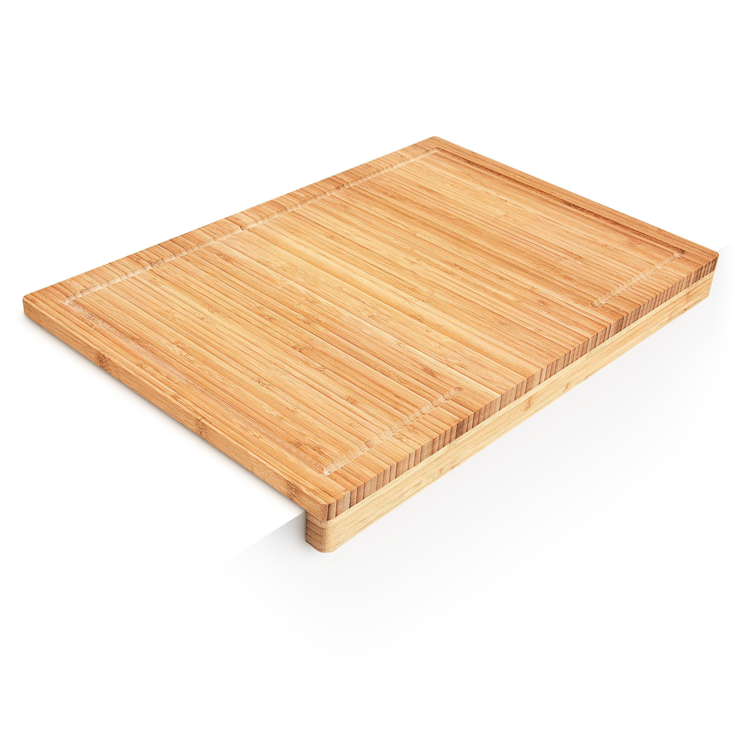 Relaxdays 10014640 Planche à découper en bambou Tranchoir Planchette ustensile de cuisine avec rigole pour le jus et rebord couteau plan de travail stable H x l x P: 5 x 56 x 38 cm, nature