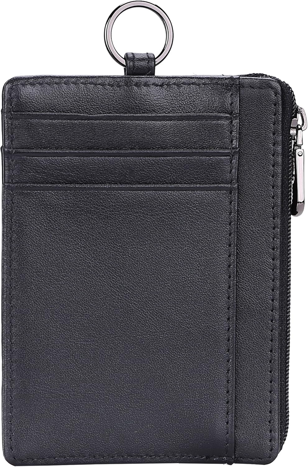 Kinzd Slim Minimalist Zipper Credit Card Holder Leather Front Pocket