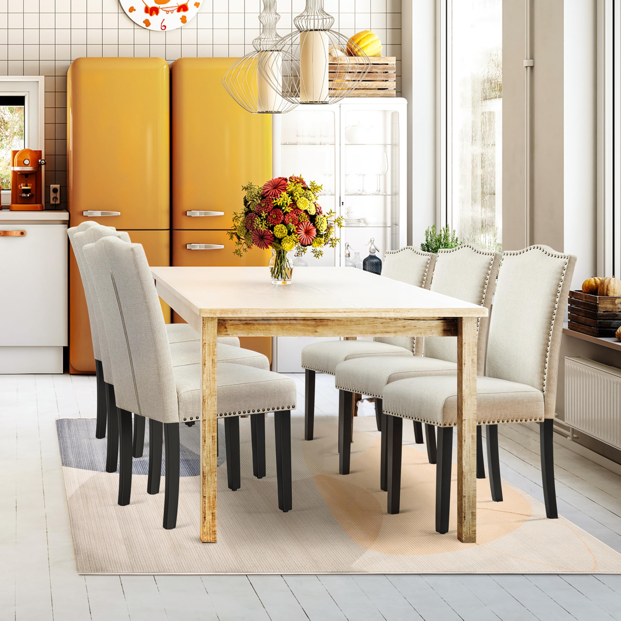 Yaheetech Set 4 Sedie Pranzo Imbottite Tessuto Legno Massello Cucina