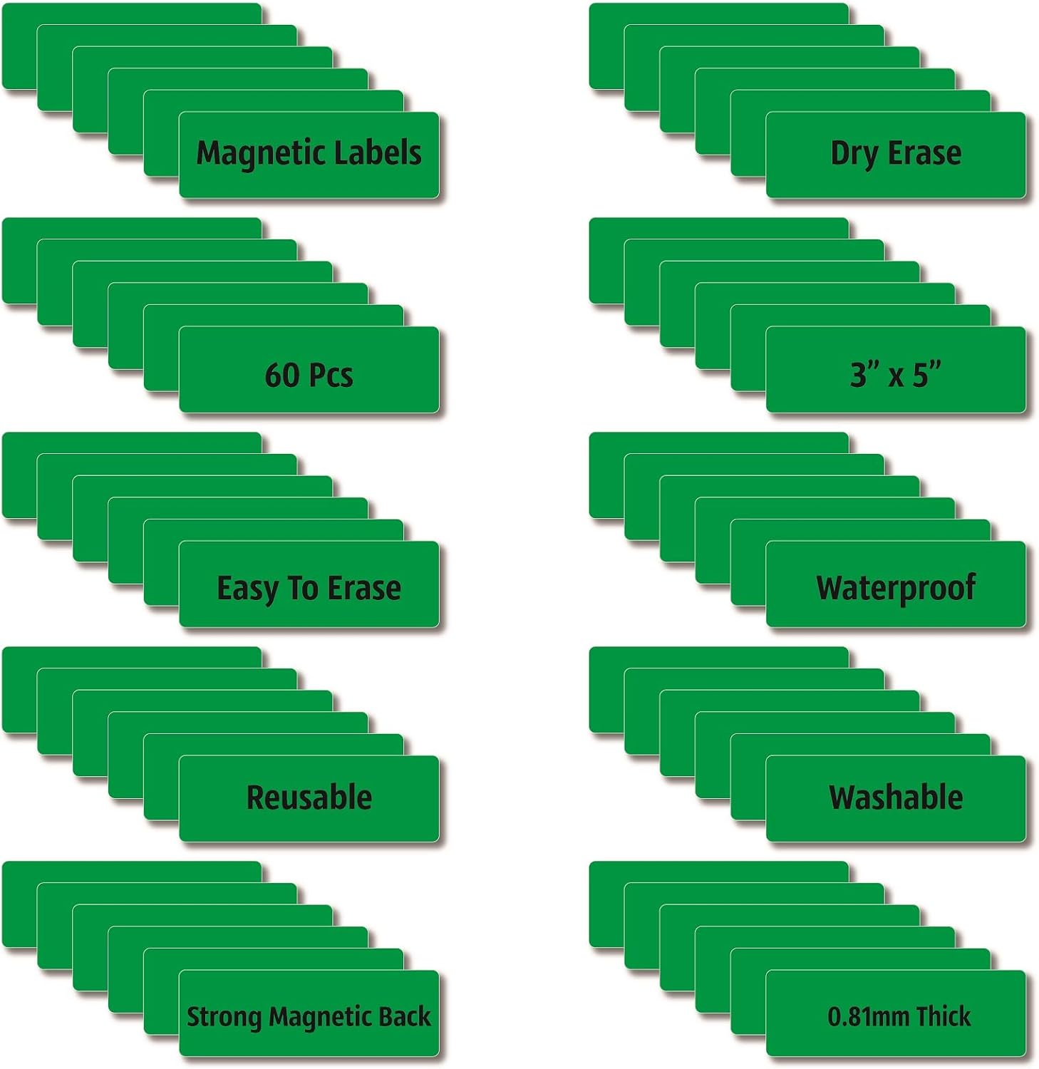 IMAGAME Magnetic Dry Erase Magnets Labels 3x1 inches, Reusable Name Tags, Organizing Schedules in Office/Classroom. Work on Fridge/White Board (Green 60Pcs) image 2