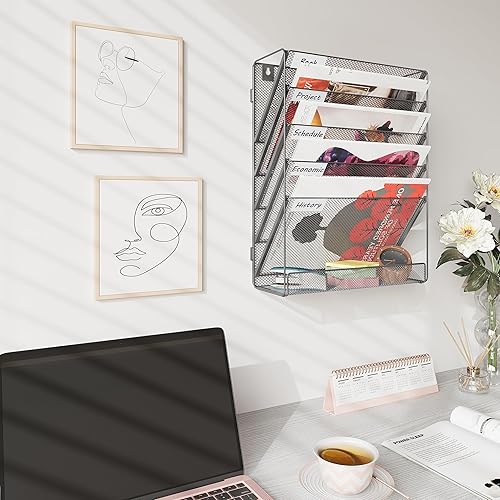 Miniatura 5 de Superbpag Organizador de archivos de pared colgante de 5 niveles, organizador de papel de escritorio, soporte de malla para archivos, requiere