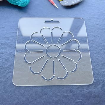 Clear Acrylic Sashiko Stencil, 12 x 12 cm, Traditional Flower Pattern for Hand Quilting and Embroidery Pattern A