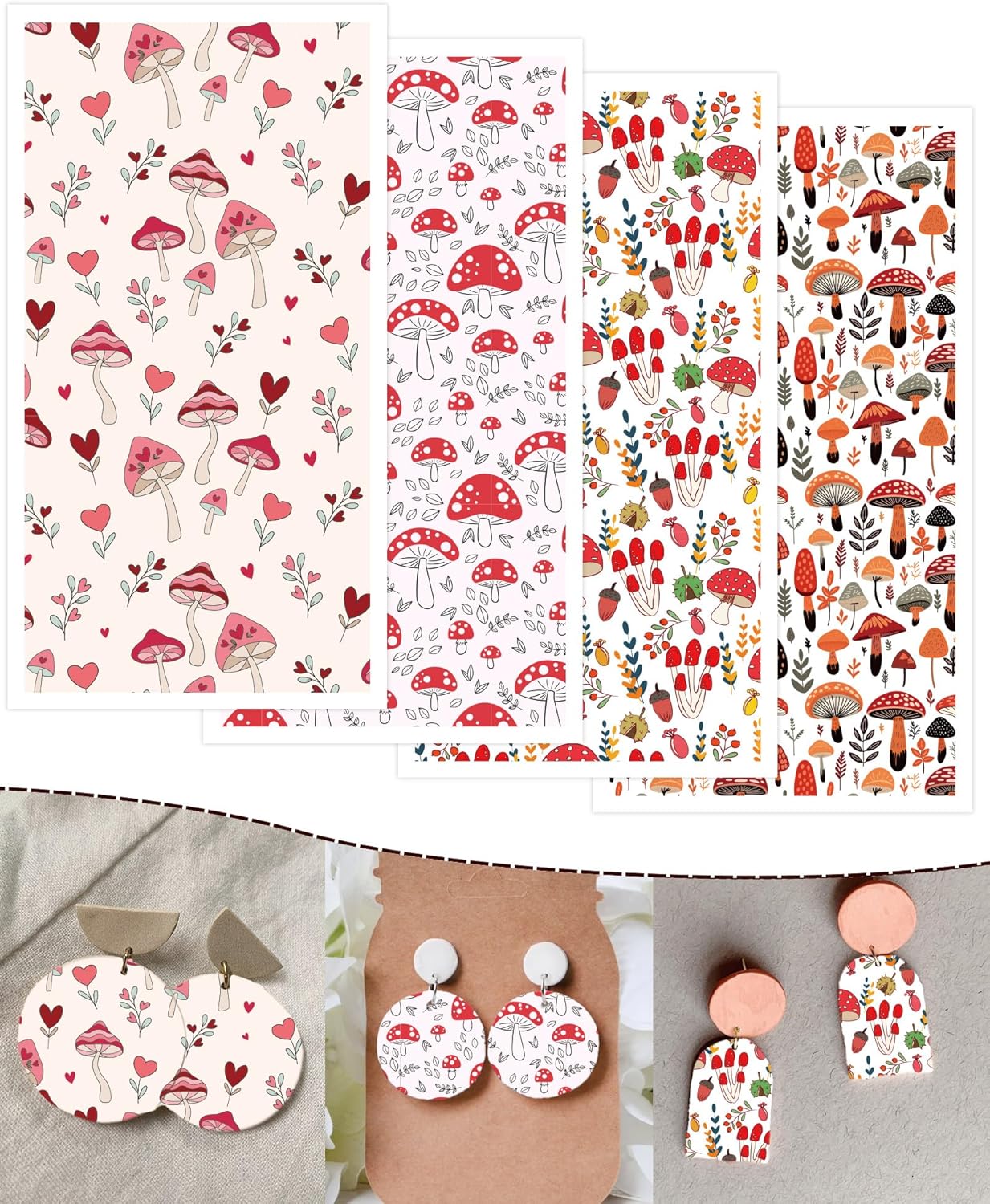 Puocaon Mushroom Clay Transfer Paper 4 Design 20 Pcs