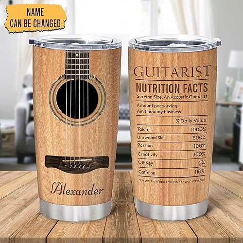 Miniatura 10 de Hyturtle Vaso de guitarra para papá con tapa, taza de café de acero inoxidable de 20 onzas, regalo de música para guitarrista, Día del Padre, taza