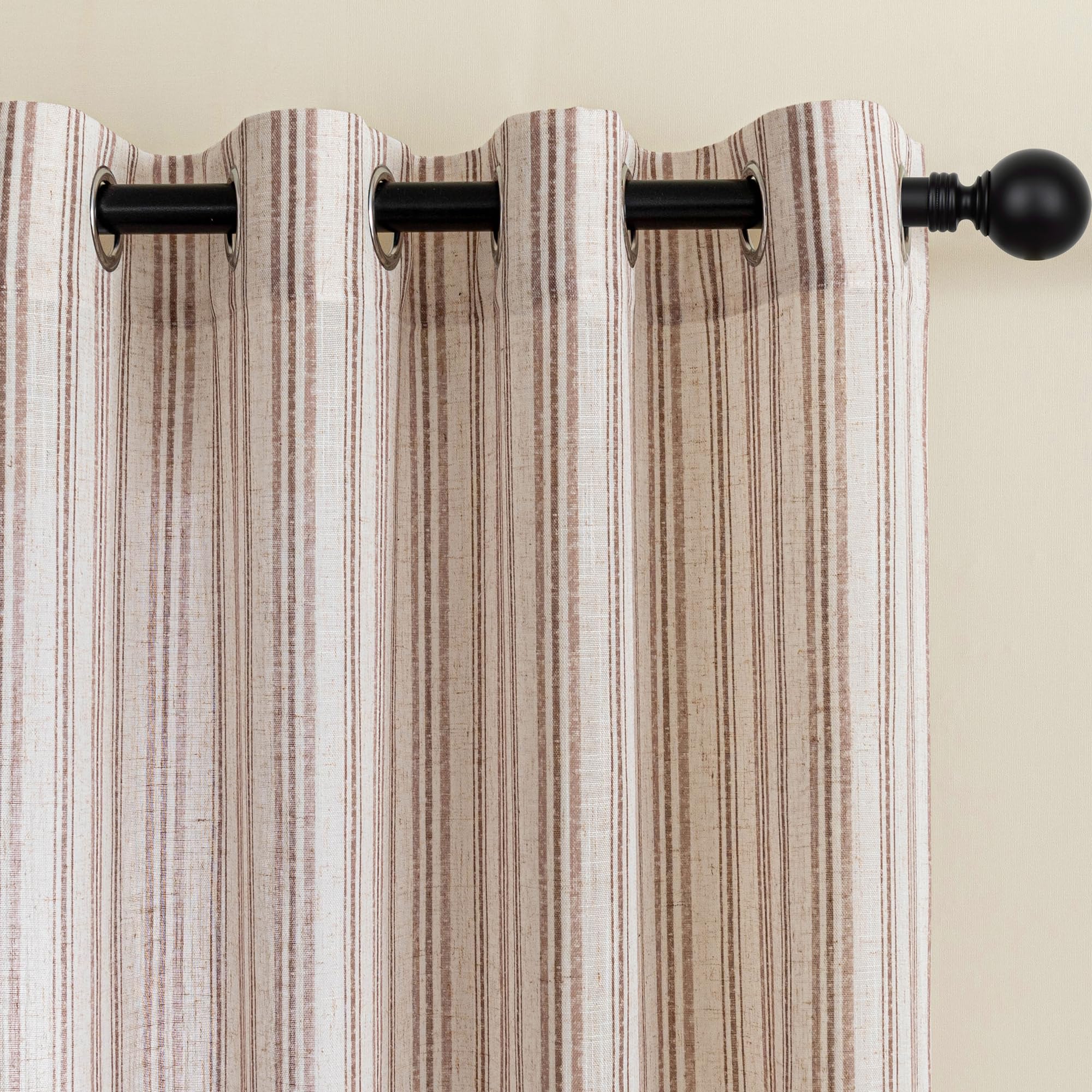 MYSKY HOME Taupe Striped Linen Curtains for Living Room 84 Inches 2 Panels