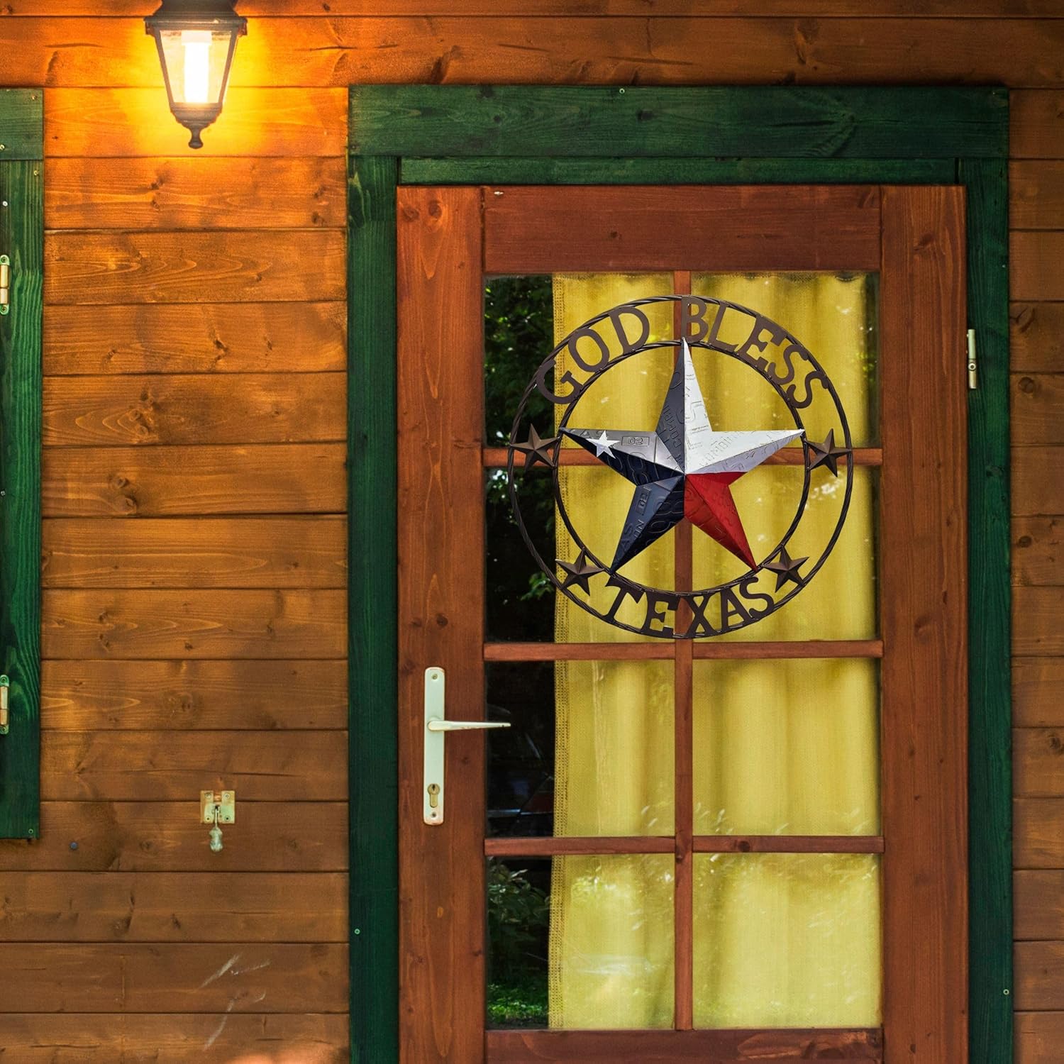 Metal 24" Circled Star with God Bless Texas Wall Hanging Decoration with Red White Blue Star