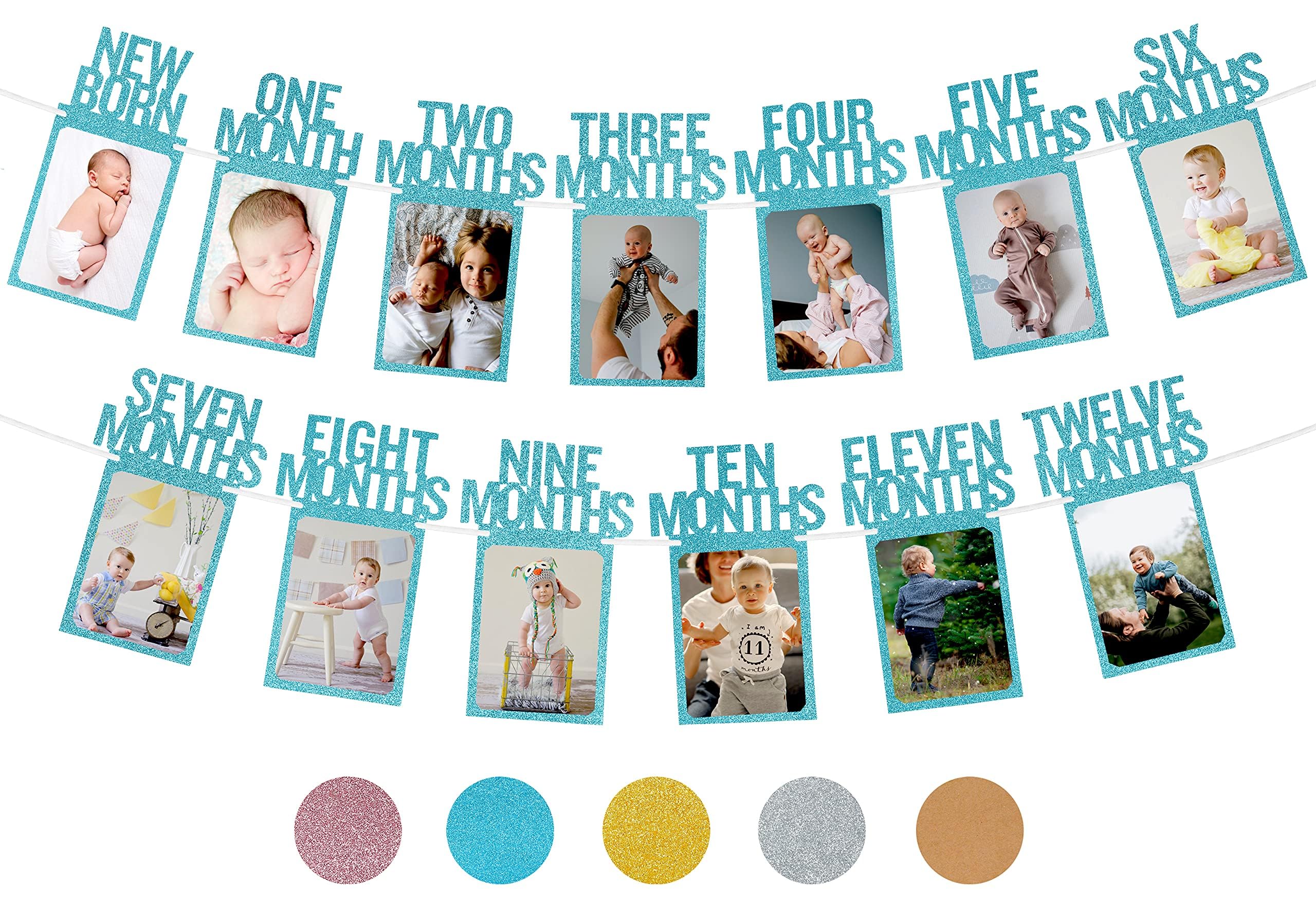 First Birthday Decorations for Boy from Newborn to 12 Months, 1st Birthday Decorations Boy Photo Banner, Party Hanging Supplies for Girls Boys (Blue)