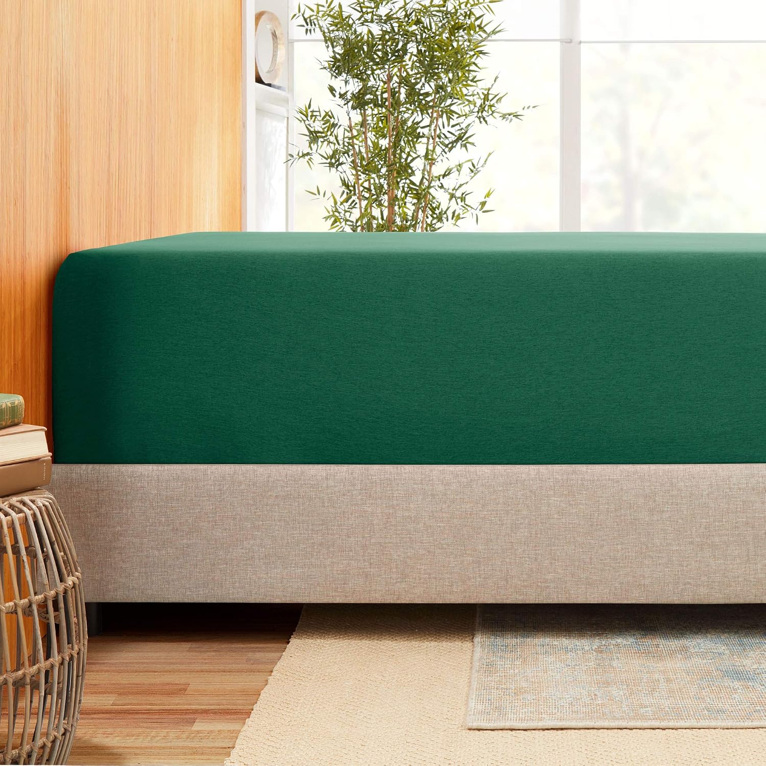 Empyrean Bedding 21” Extra Deep Pocket Fitted Sheet - Smart Blend of Luxury Soft Cool Bamboo and Microfiber - Ultra Soft and Silky - Machine Washable - 1 Piece King Size - Hunter Green