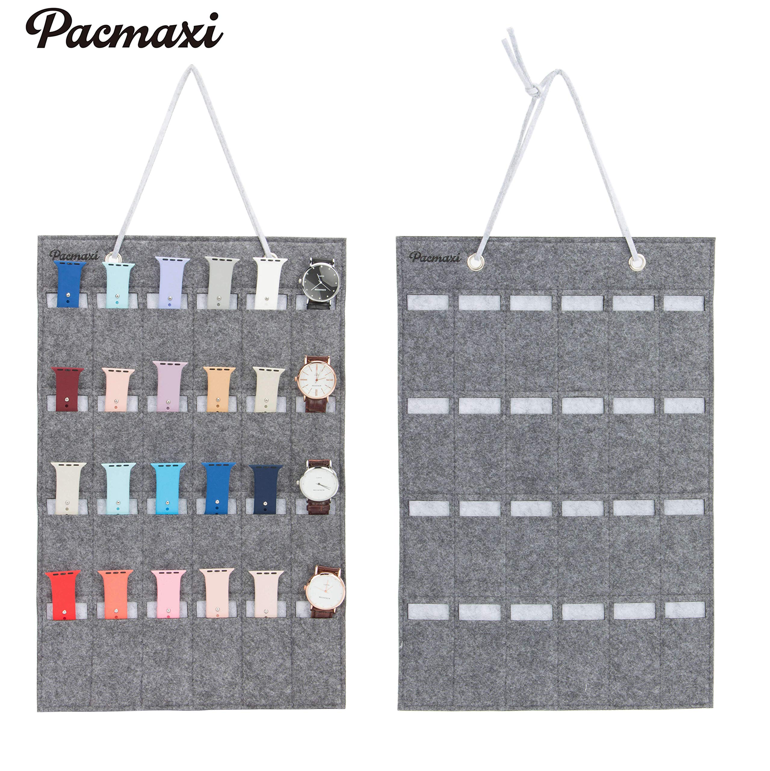 PACMAXI Coffret de rangement pour montres - 24 Fentes - Gris - Montage mural et suspendu - Poids Léger - Feutre - 31 x 46 x 2 cm