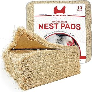 Hen Comfort Aspen Excelsior Nest Pads for Chicken Nesting Boxes - 13x13 Inch, USA Made, Sustainable, 10 Pack