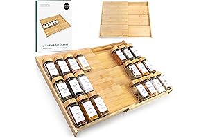 Bamboo Spice Drawer Organizer - Expandable 4 Tier Spice Rack fit for the kitchen cabinet