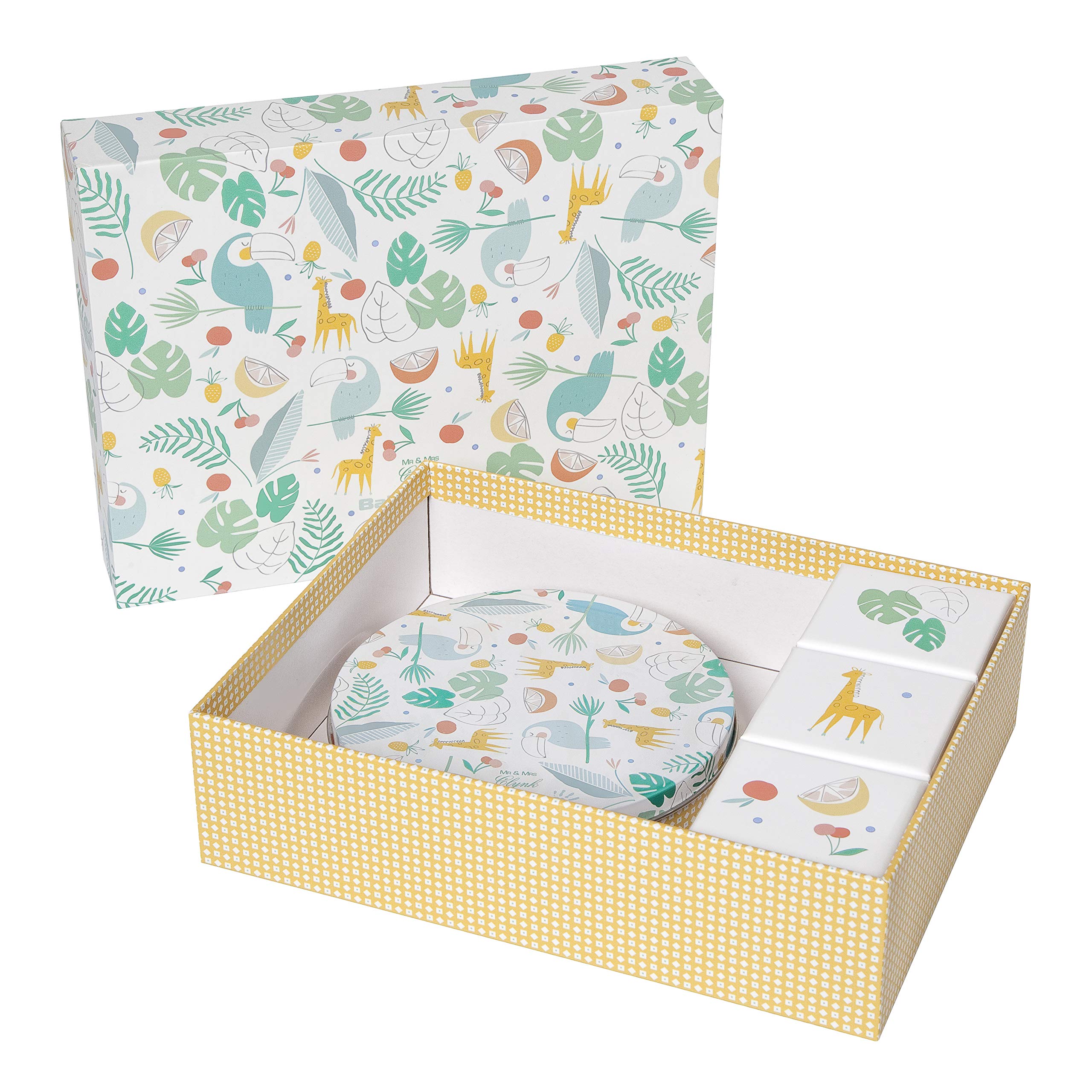 Baby Art Gift Box, Geschenk-Set inkl. 1x Magic Box, DIY Gipsabdruck Set für Baby Handabdruck oder Fußabdruck, sowie 3x kleinen Design Geschenkboxen, Toucans Limited Edition von Mr. & Mrs. Clynk