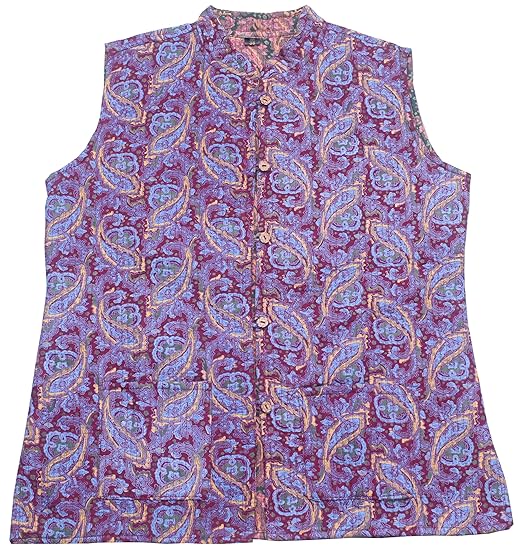 Women's Maroon Floral Cotton Quilted Reversible Sleeveless Jacket