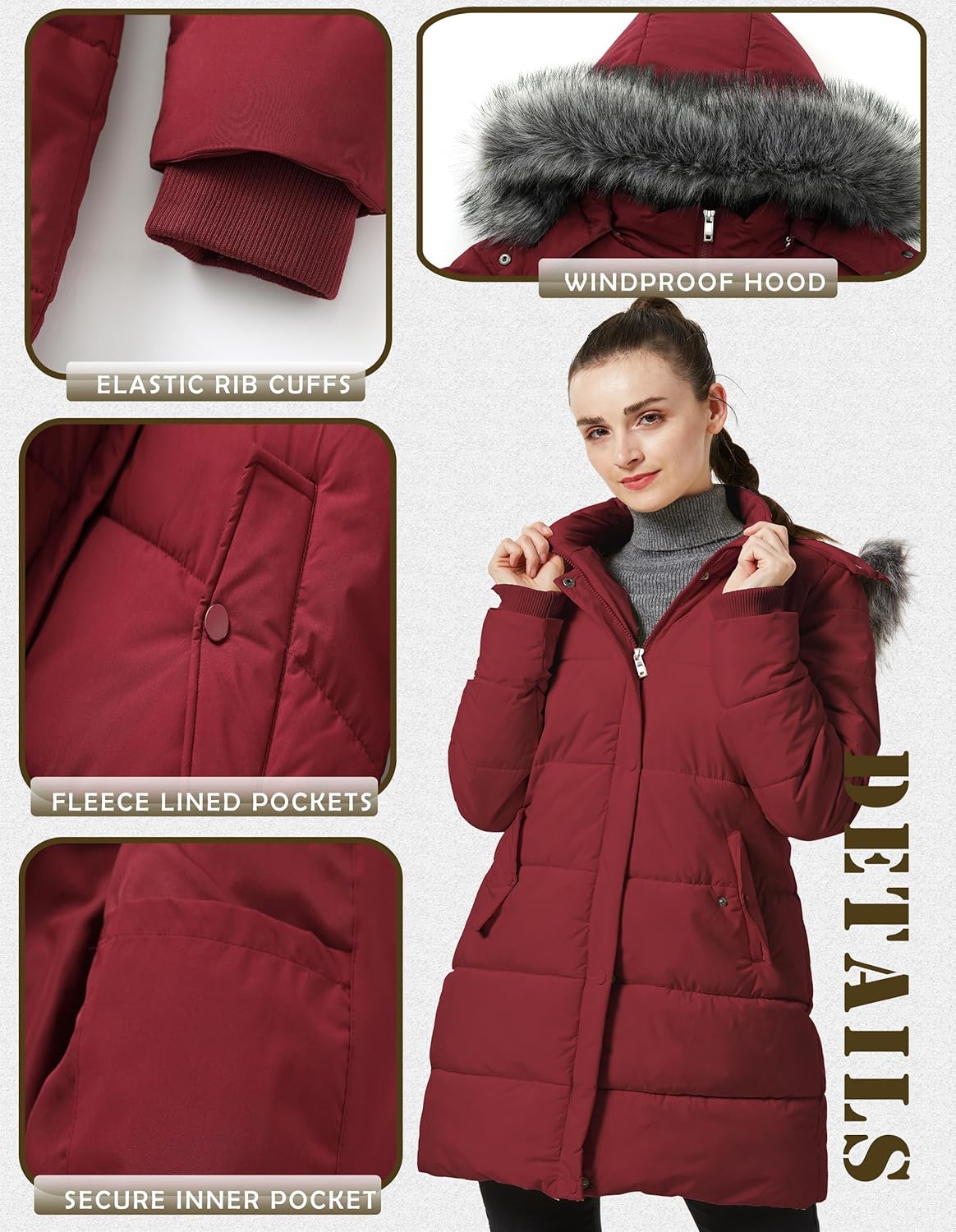 GGleaf Women's Winter Thicken Puffer Coat (Standard & Plus Size) Warm Snow Jacket with Fur Removable Hood - Image 3
