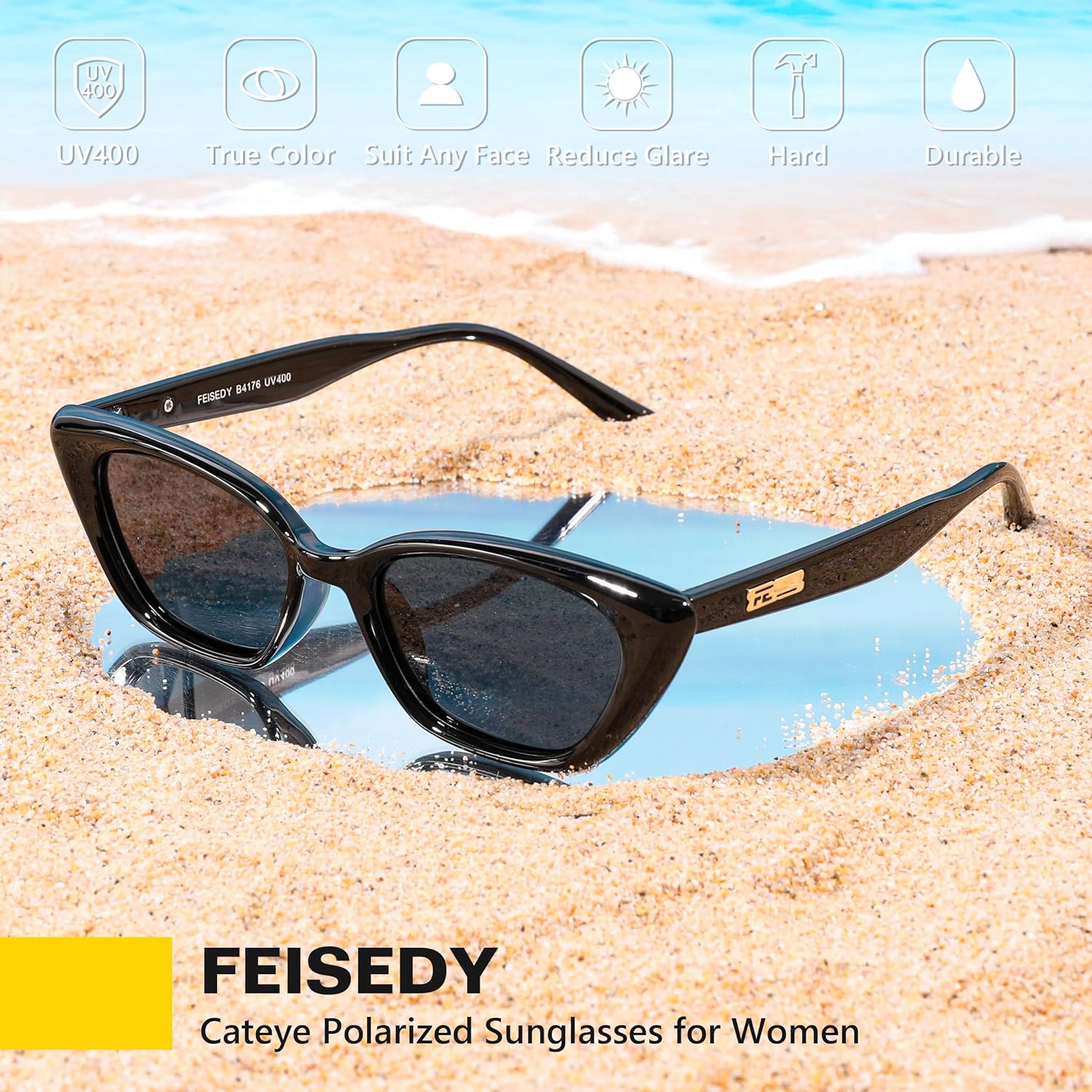 FEISEDY Trendy Polarized Cateye Sunglasses for Women Men Retro Rectangle Narrow Sunnies B4176 - Image 7