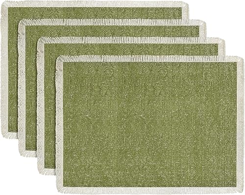 Miniatura 45 de Hausattire - Juego de 6 manteles individuales de algodón deshilachados para mesa de comedor 13x19 pulgadas | Mantel individual de estilo rústico