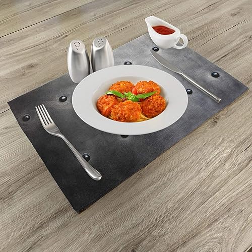 Miniatura 2 de Ambesonne Juego de 4 manteles individuales industriales, diseño grunge negro con estampado digital, remaches de impresión vintage, manteles