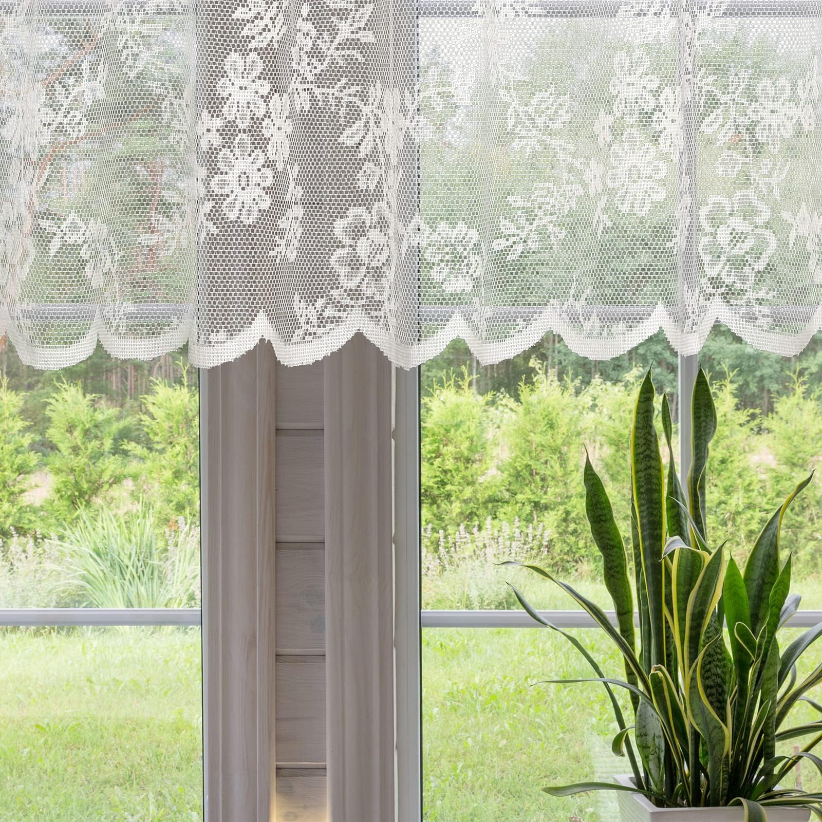 Bentrilisa Sheer Lace Valance for Kitchen Window White Mesh